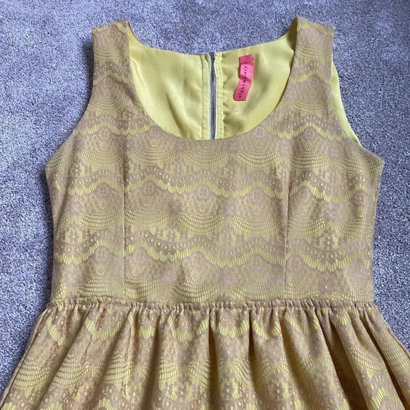 Anthropologie Eighty Sixty Sleeveless Lace Yellow Beige Fit Flare Mini Dress S - Picture 3 of 9